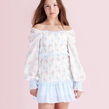Girls' Juliet Ribbon Floral Smocked Long Sleeve Dress - LoveShackFancy White 16