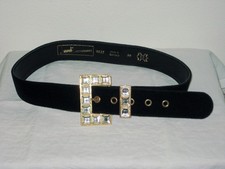 Vintage Mondi Women's Leather Belt size XS/S Black Velvet Rhinestone Germany