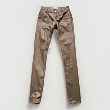 NOISY MAY Brown Mercerised Cotton (Soft Sheen) Skinny Fit Trousers - UK 8 Tall