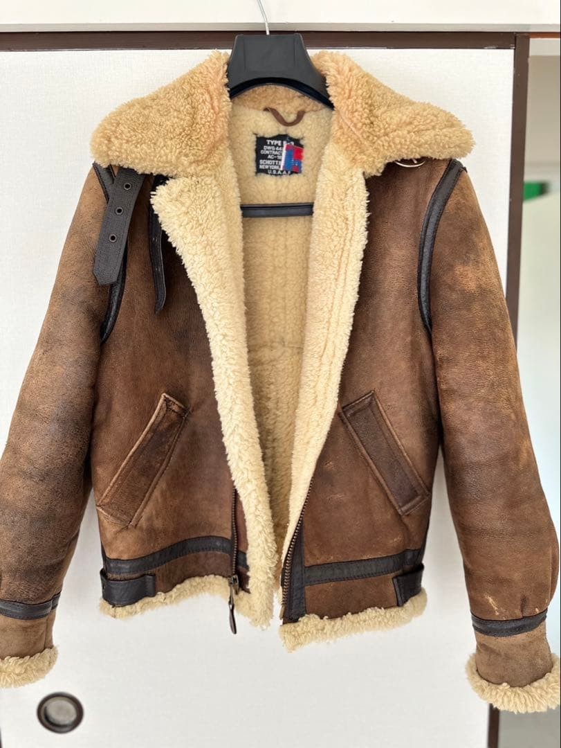 SCHOTT B-3 Shearling Leather Bomber Flight Jacket Size 38 Vintage