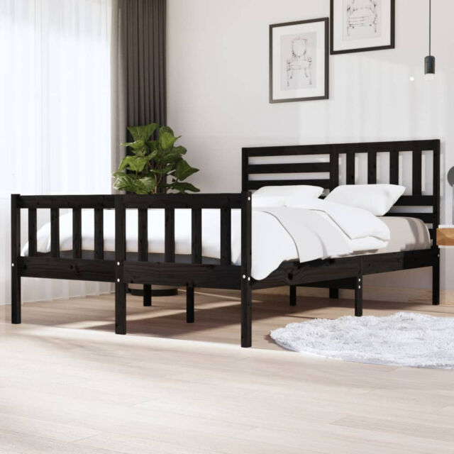 Bed Frame Black Solid Wood 140x200 F7O8