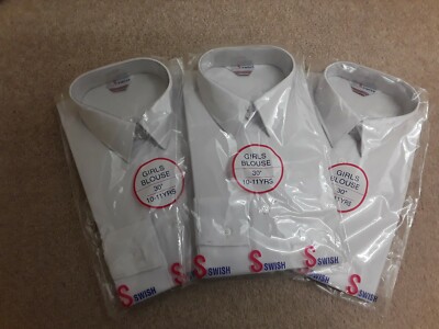 3er PACK GRÖSSE 30, 10-11 JAHRE, MÄDCHEN WEISS LANGARM SCHULBLUSE/SHIRT SsWISH