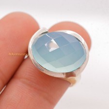 925 Sterling Silver Aqua Chalcedony Gemstone Statement Ring Gift for Her