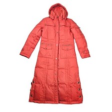 Playboy Puffer Coat Womens Xs/s 160/84a Orange Full Zip Snap Long Sleeve Trench