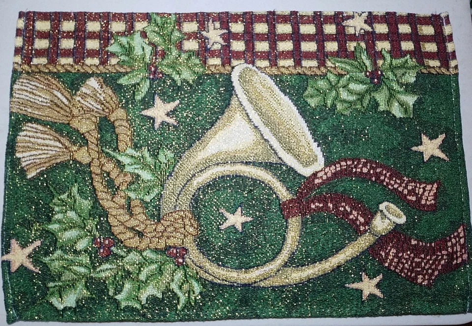 Festliche Weihnachten Tisch Tischsets Mistelzweig Horn Bugle 4er SET 