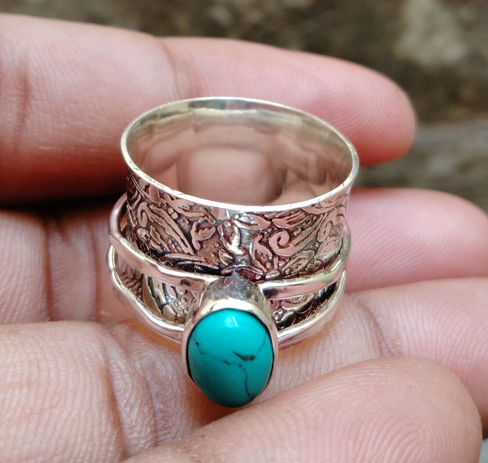 Turquoise 925 Sterling Silver Band& Spinner Ring Handmade ring All Size ...