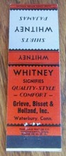CLOTHING STORE MATCHBOOK COVER: WHITNEY SHIRTS & PAJAMAS (WATERBURY, CT) -G23