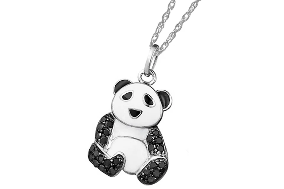 925 Sterling Silver 1/10 CTW Black Diamond Panda Pendant Necklace Holiday Sale - Image 2 of 2