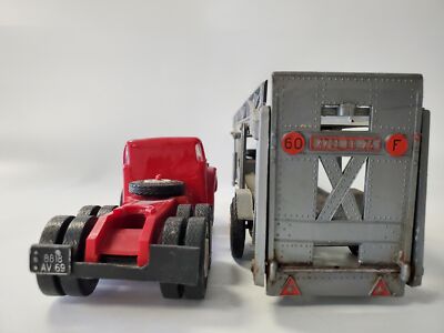 BERLIET TRACTEUR TBO 15 ROUGE ET REMORQUE PORTE VOITURE GRISE Norev N6