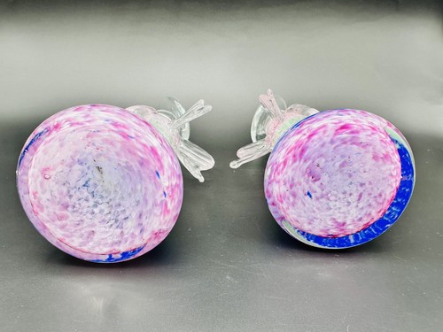 Pair (2) Hand Blown Art Glass Pink Blue Green Tapered Angel Candle Holders 9” - Picture 7 of 10