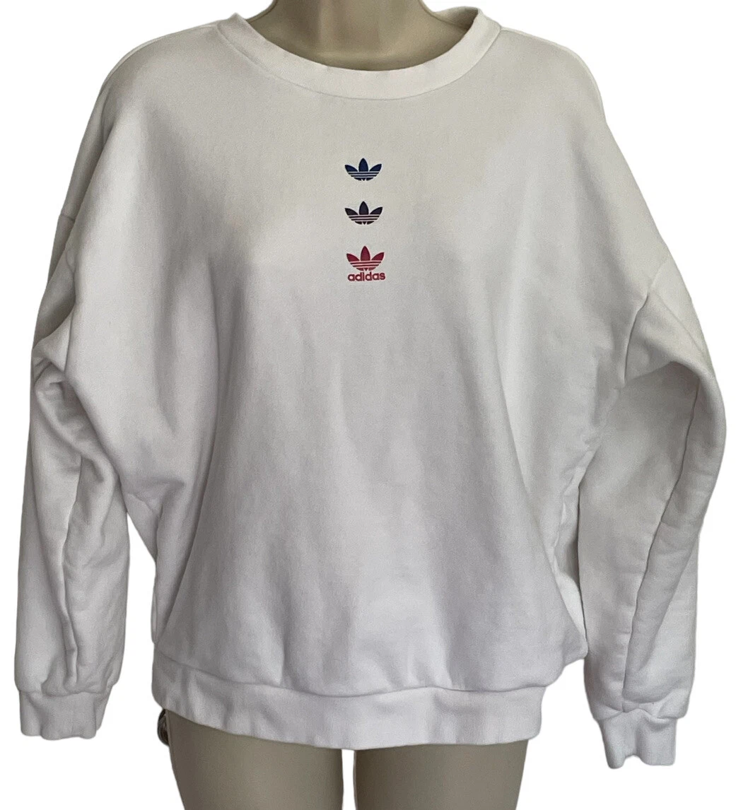 Adidas Original Trefoil Ladies White Sweatshirt Small 3 Multi Color Trifoil