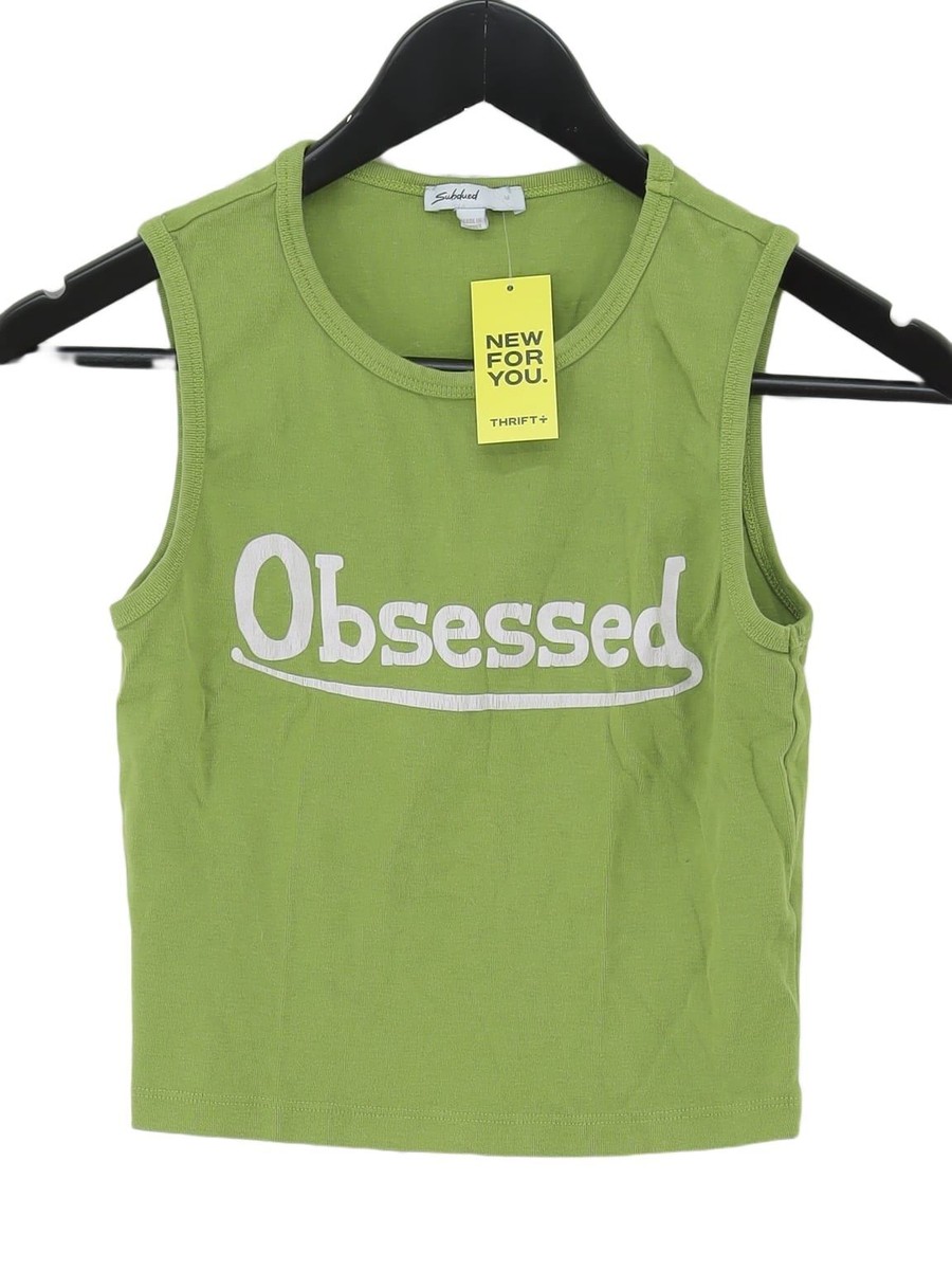Subdued Women's T-Shirt M Green 100% Cotton Sleeveless Round Neck Basic