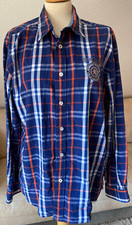 RHODE 93 ISLAND Mens Stylish Shirt L PLAID Blue Red Beige PATCH Long Sleeve