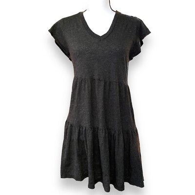 Monrow Tiered Ruffle Mini Dress Sz Small Black Cotton Jersey Knit V Neck  Cute | eBay