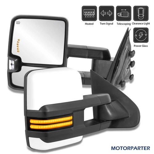 White Towing Mirrors Power Heated For 2014-2019 Chevy Silverado GMC Sierra 1500