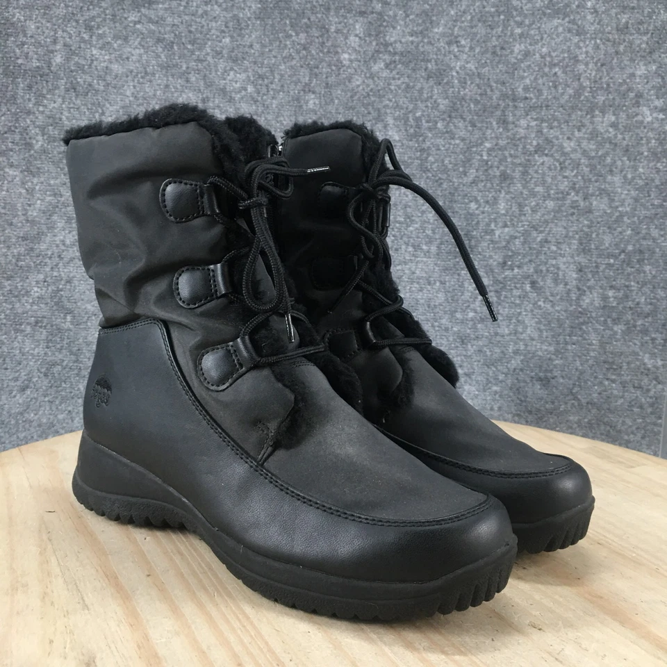 Botas de nieve de invierno Totes para mujer 9M Corrinne negras imitación cuero cremallera imitación piel cuña Foto 3 de 4