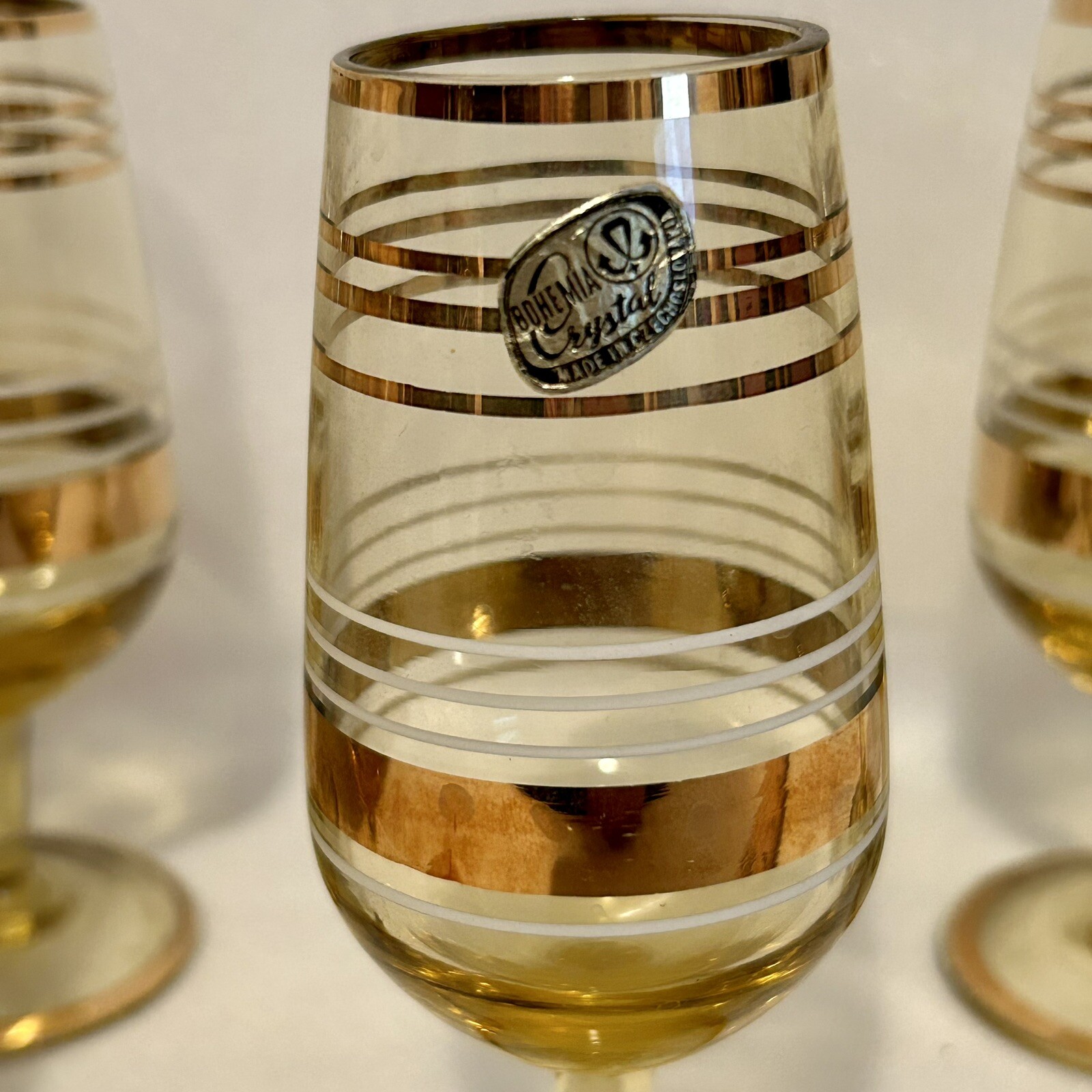 Vintage Set of 6 Bohemian Cordial Glasses Crystal made in