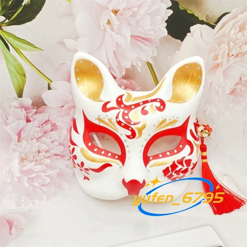 Fox Mask Animal Cosplay Kabuki Half Face Cat Masquerade Party Hand Drawn Gift  - Image 2 of 4