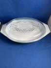 Pyrex Princess Turquoise Oval Casserole Dish 1.5 Quart With Gold Scroll Lid