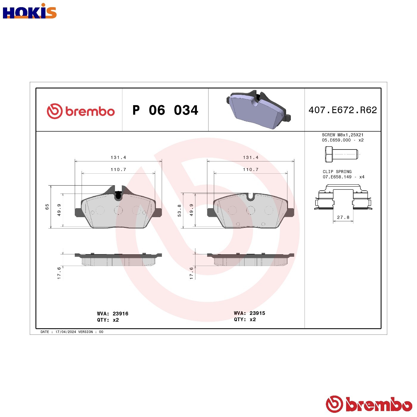 Brake Pads Set fits MINI CLUBMAN ONE R55 1.6 Front 10 to 14 N16B16A Brembo New - Image 55
