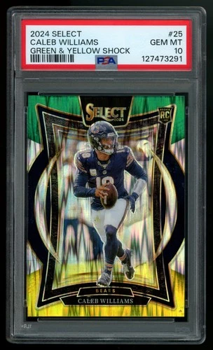 Caleb Williams 2024 Select Concourse Green & Yellow Shock #25 PSA 10 Rookie RC