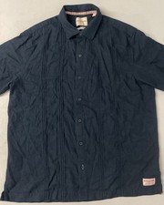 Scotch  Soda Mens NAVY Linen Blend Shirt Guayabera Button LARGE Woven Short Sle