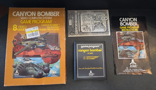 Atari 2600 Canyon Bomber 1978 8 Video Games Cartridge, Box And Instructions