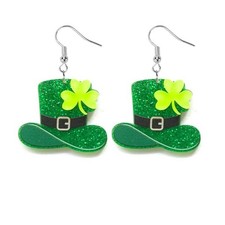 Dreuyet St Patrick's Day Earrings for Women Cute Funny Acrylic Medium, Hat