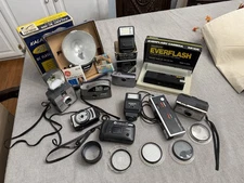 Lot Used AS ISAssorted Vintage Cameras & Supplies AG1B Flashbulbs Lens Filters