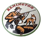 Vintage Remington Firearms Sign - Dogs Hunting Gas Pump Porcelain Dealer Sign