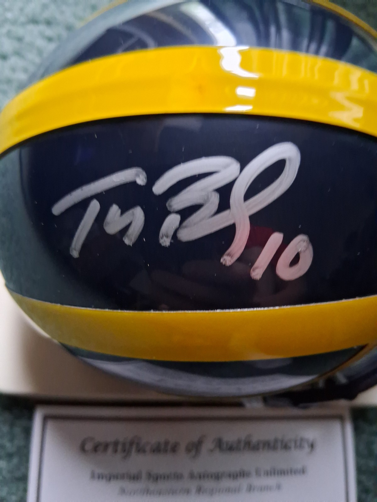TOM BRADY AUTO AUTOGRAPH SIGNED RIDDELL MICHIGAN MINI-HELMET w/COA view 2