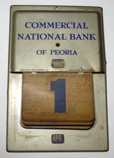 VINTAGE COMMERCIAL NATIONAL BANK OF PEORIA ADVERTISING METAL FLIP CALENDAR