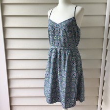 J. Crew Factory Printed Seaside Cami Dress Womens Sz 8 Blue Geometric Sleeveless