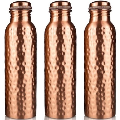 Pure Copper Water Bottle For Ayurveda Health Benefits 1000ml Set of 3 Hammered