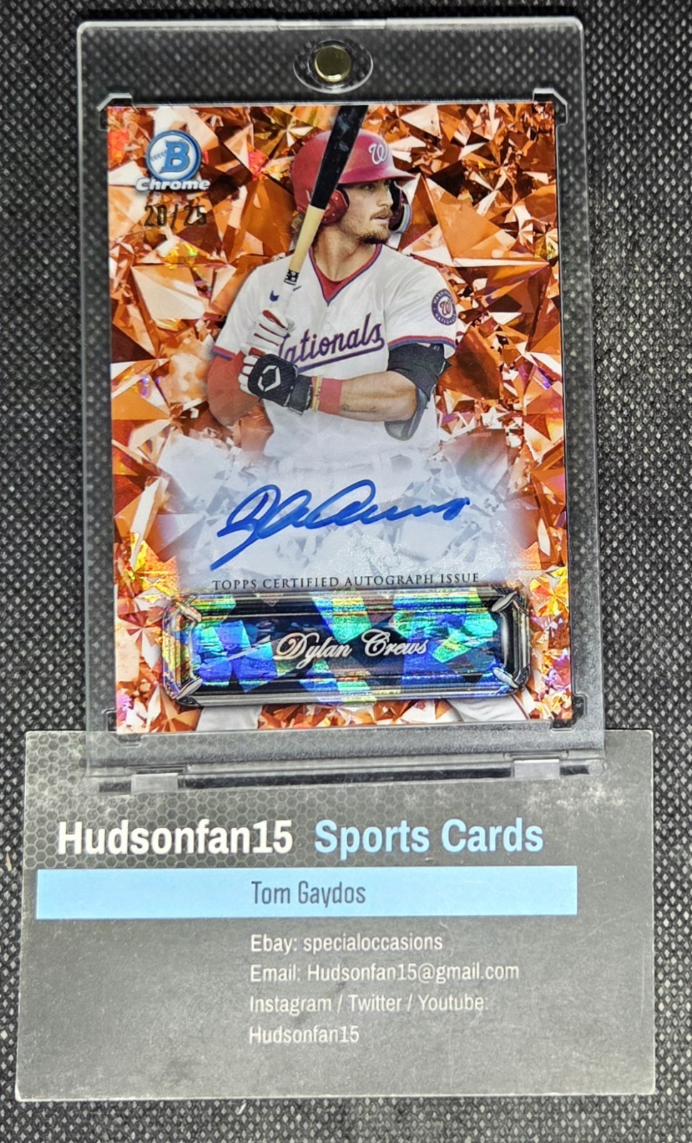 Dylan Crews 2024 Bowman Sapphire Selections Auto #SSA-DC Orange Refractor 20/25