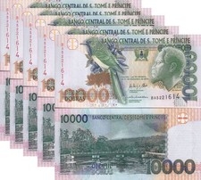 Saint Thomas & Prince 10000 Dobras 2013 P 66 d UNC LOT 5 PCS