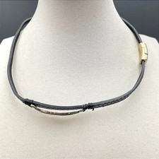 Classic Fashion Gold-Tone Leaf Accent Black Snake Leather Wrap Choker Necklace