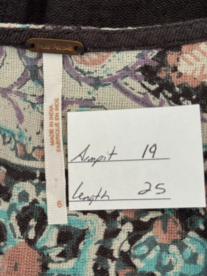 Free People Bandana Bandido Bordado Campesino Top Talla 6 Negro Boho Festival Foto 2 de 4