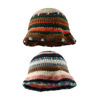 Adult Crochet Color Matching Bucket Hat Wide Brim Fisherman Hat Breathable Hat