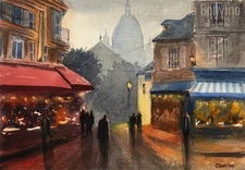 Montmartre Paris Street Scene Fine Art Print – Watercolor by Cecilia Bonvino