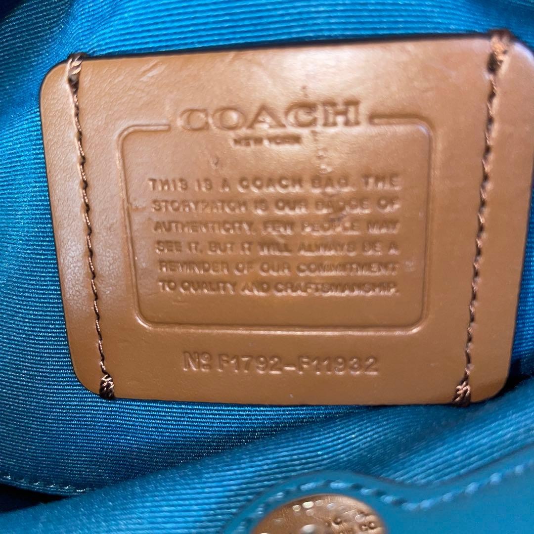 COACH 2way Shoulder Bag Floral Pattern Rose Handbag Leather Blue   Authentic thumbnail 13