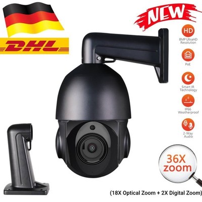 360° 4K 8MP POE Security Camera System 36x Zoom CCTV PTZ IP Camera 2-way Audio