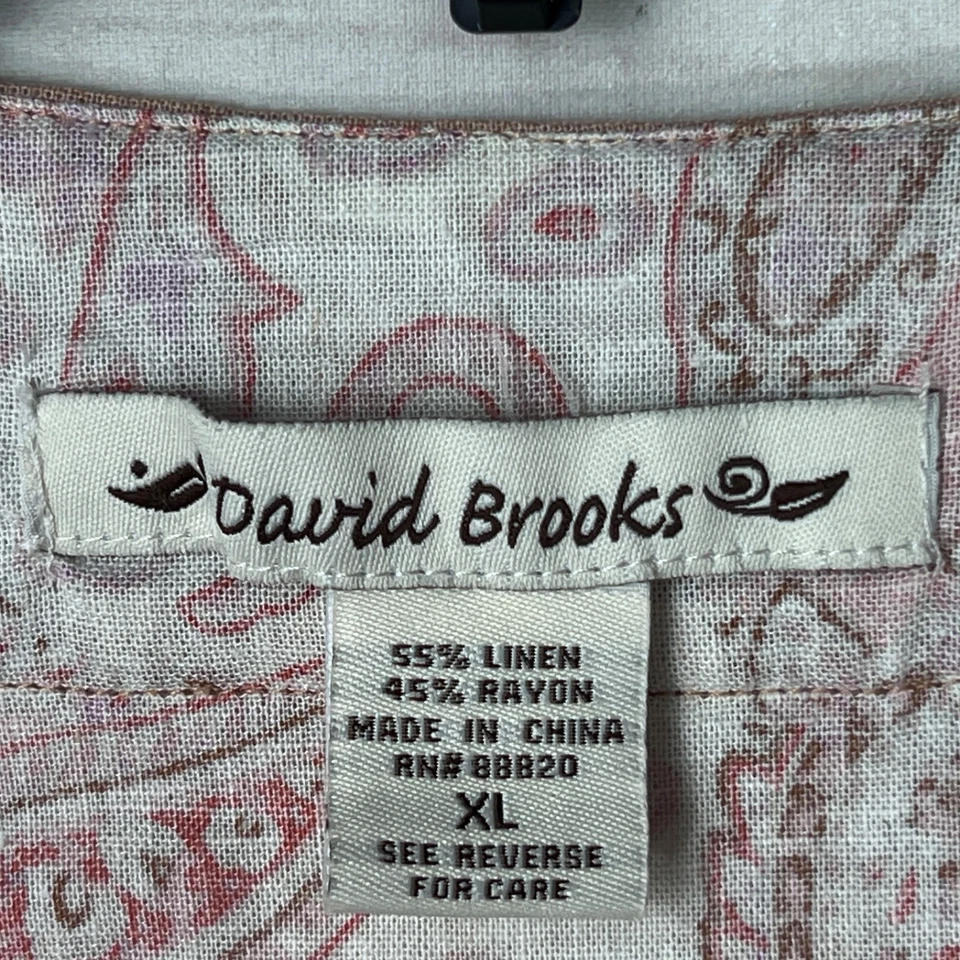 David Brooks Top Womens XL Pink Linen Blend Tunic Blouse Embroidered 3/4 Sleeve - Image 4 of 4