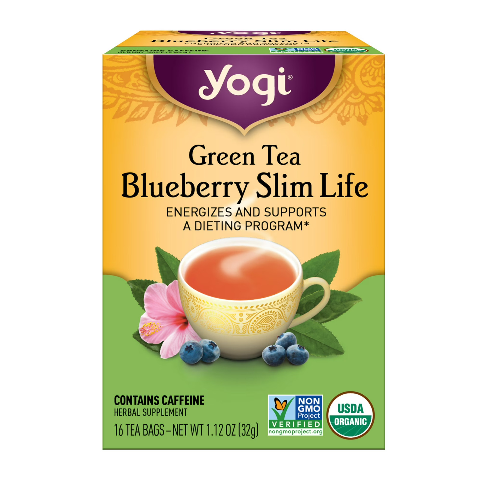 Green Tea Blueberry Slim Life, Organic Green Tea Bags, 16 Co