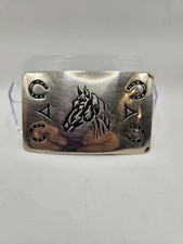 Vintage Horse Belt Buckle Silver Tone Cowboy Chambers Lightweight