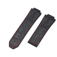 King Power Crocodile Grain Black Leather Plated Rubber Watch Strap For Hublot
