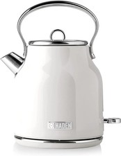 Haden Heritage White Kettle – 1.7L Stylish Retro Stainless Steel Kettle with Rap