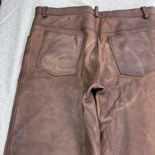 Vintage Here & Now NYC Leather Pants Men 36x31 Dark Brown Straight Raw Hem Y2K - Picture 17 of 21