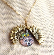 hand painted Shetland Sheep Dog you are my sunshine pendant on gold tone chain