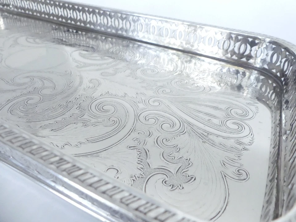 ♛ Schönes rechteckiges englisches Tablett "Falstaff" - 42 x 19 cm - versilbert ♛ - Bild 4 von 4